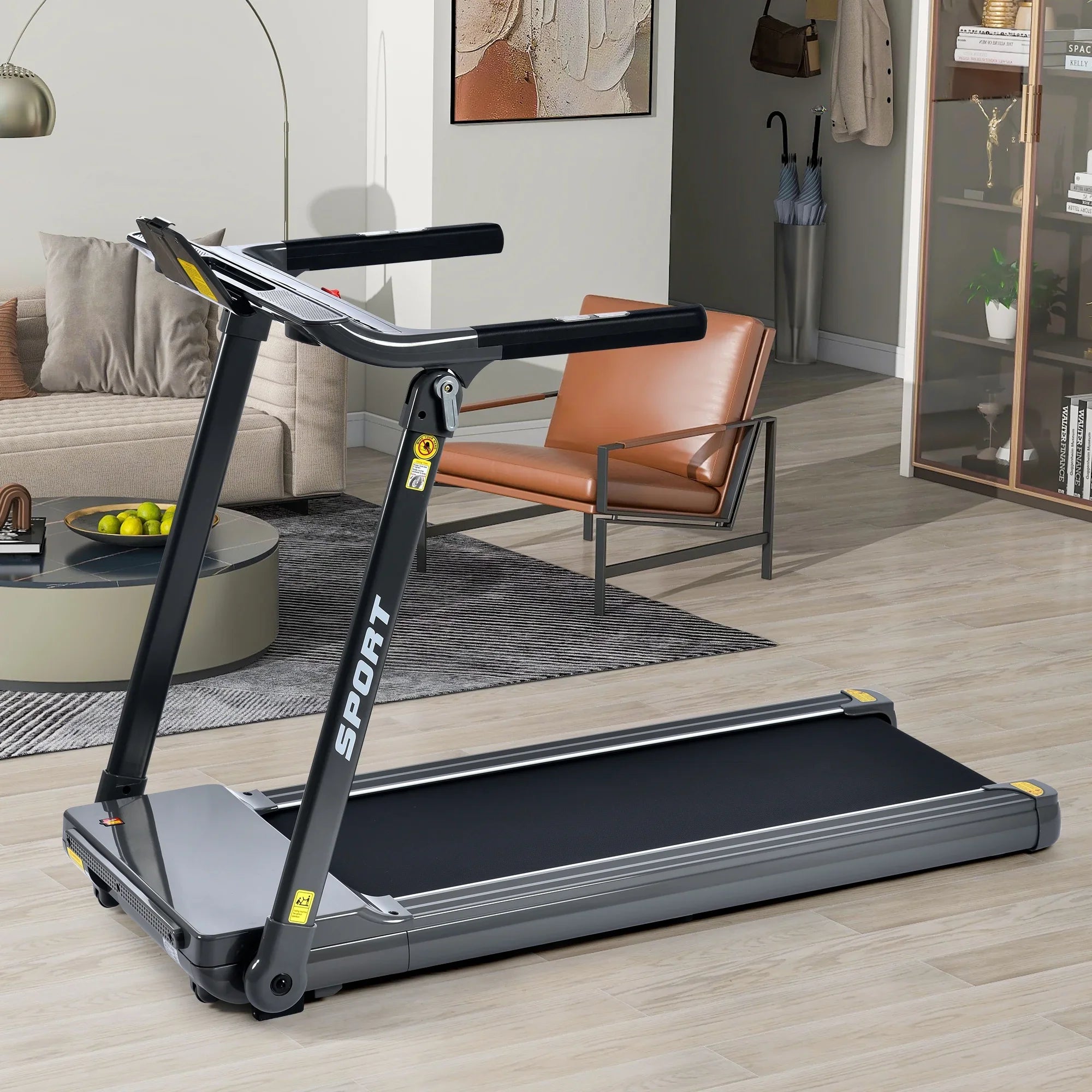 Dcenta Folding Electric 3.5HP Treadmill Medium Running Machine Motorised Gym 330lbs；Portable Compact Treadmill Foldable for Home Gym Fitness Workout Jogging Walking,Electric Motorized  14KM/H