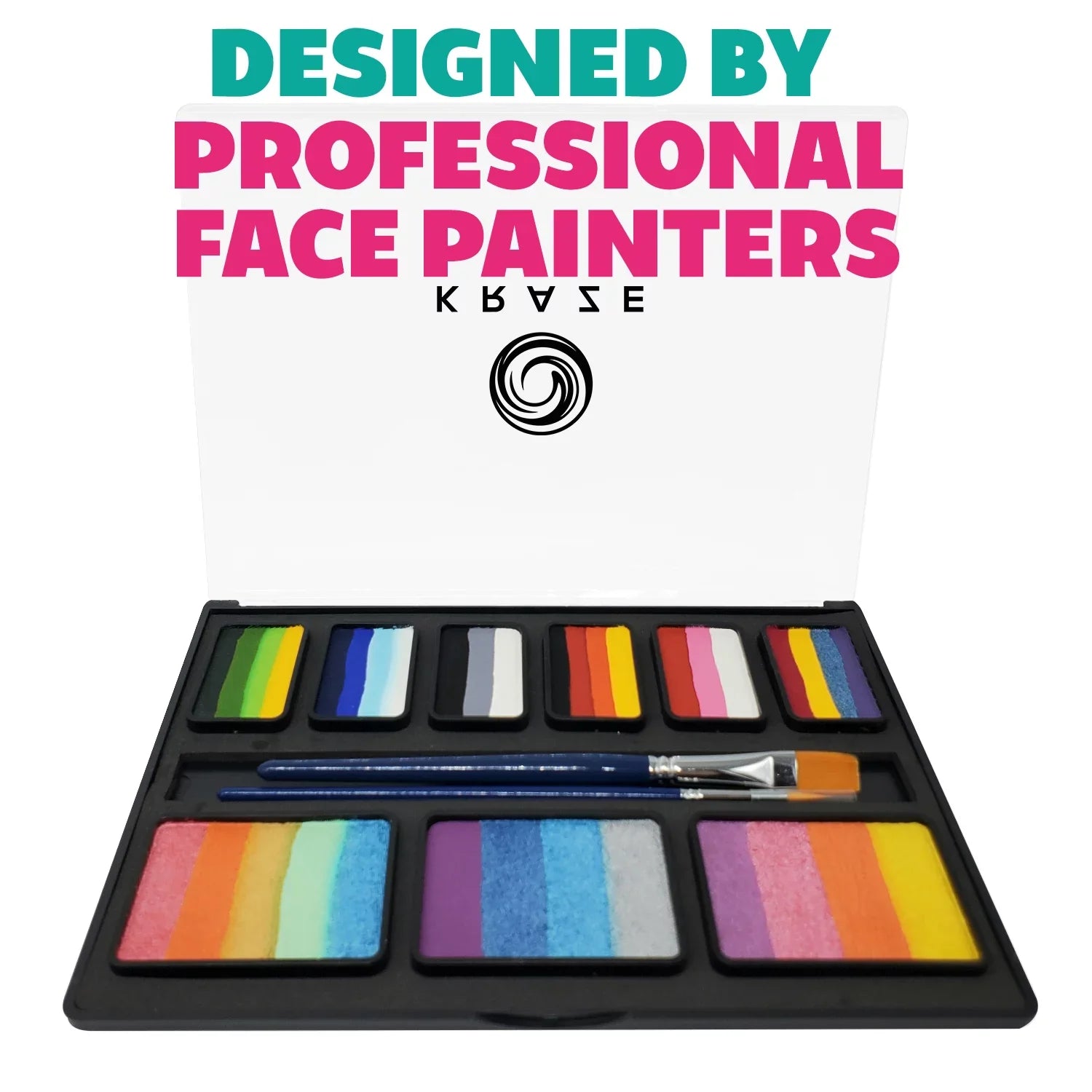 Kraze  Celebration Professional Face Painting One Stroke Split Cake Palette, Water Activated, Hypoallergenic, Safe, Non Toxic Halloween Party Makeup Face Paint Kit for Sensitive Skin, Kids & Adults