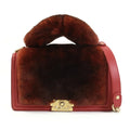 Pre-Owned Chanel  handbag diagonal shoulder bag boy fur/leather brown red gold ladies e55871a (Good)