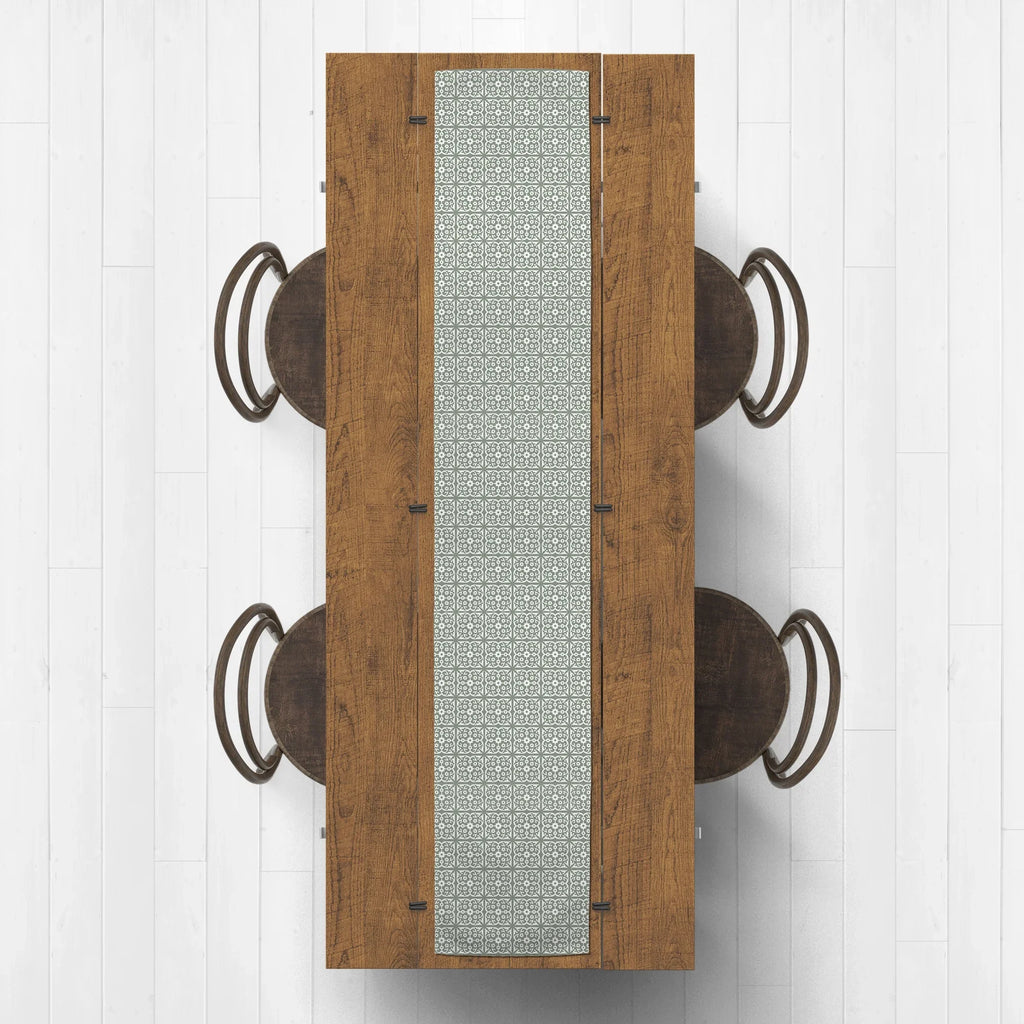 Creative Products Tile Pattern Sage Green 16x72 Poly Twill Table Runner