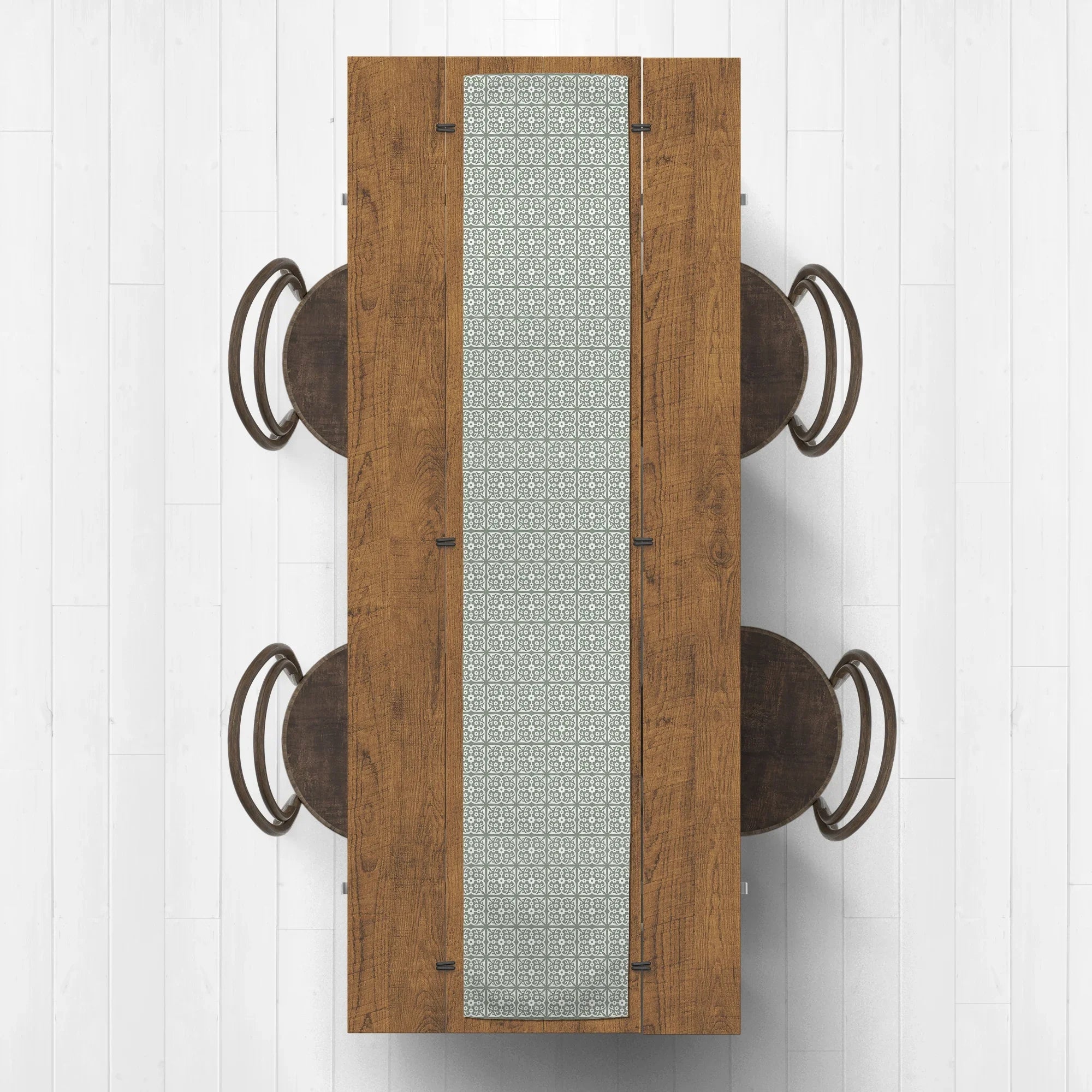 Creative Products Tile Pattern Sage Green 16x72 Poly Twill Table Runner