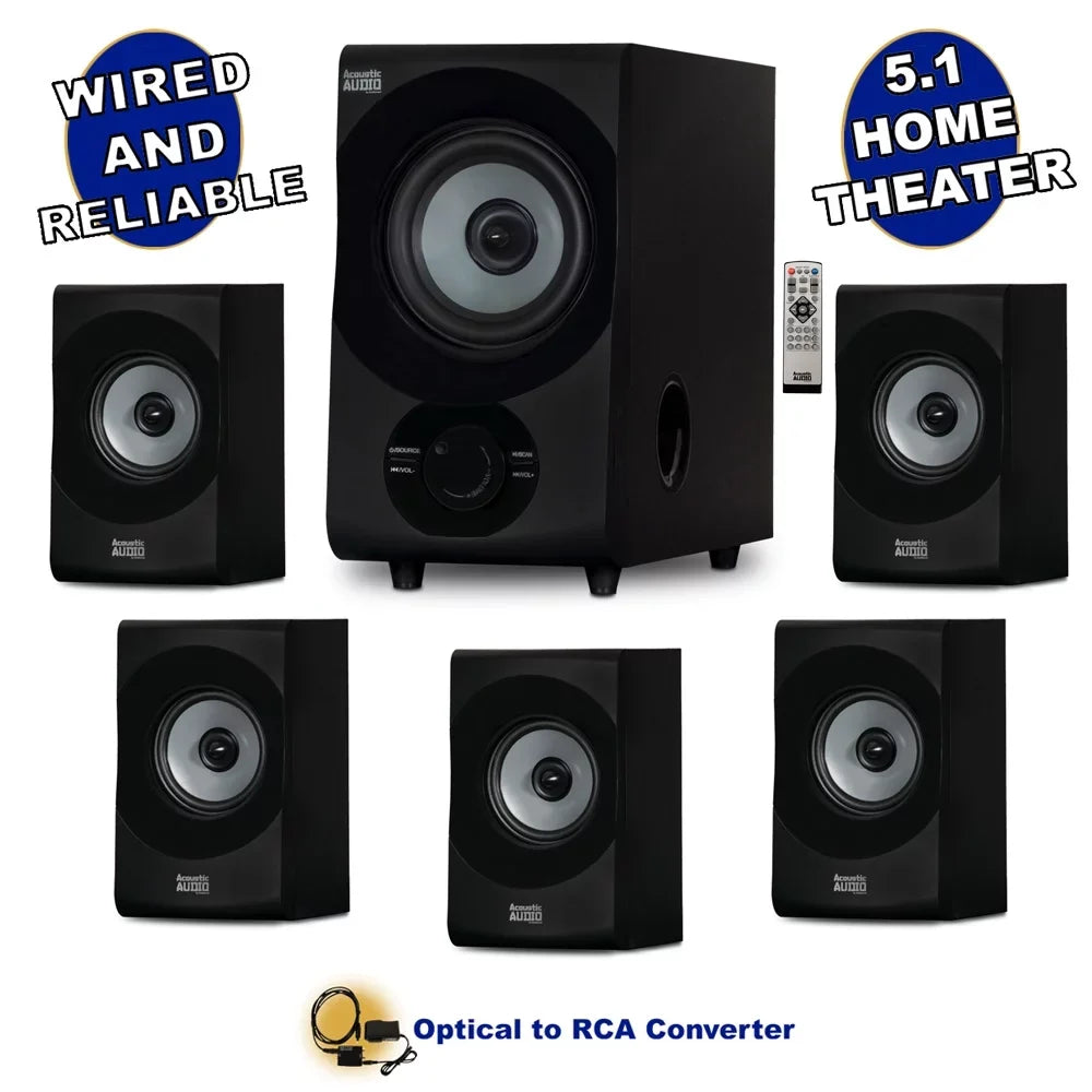 Acoustic Audio AA5172 Home Theater 5.1 Bluetooth Speaker System with  and Optical Input