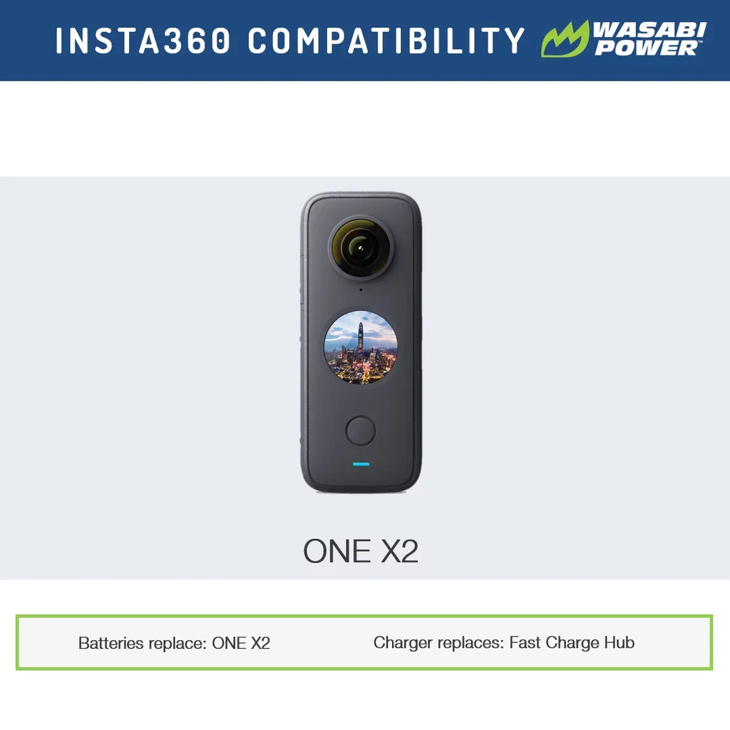 Wasabi Power Battery (2-Pack) and Dual Charger for Insta360  X2 (Not Waterproof)
