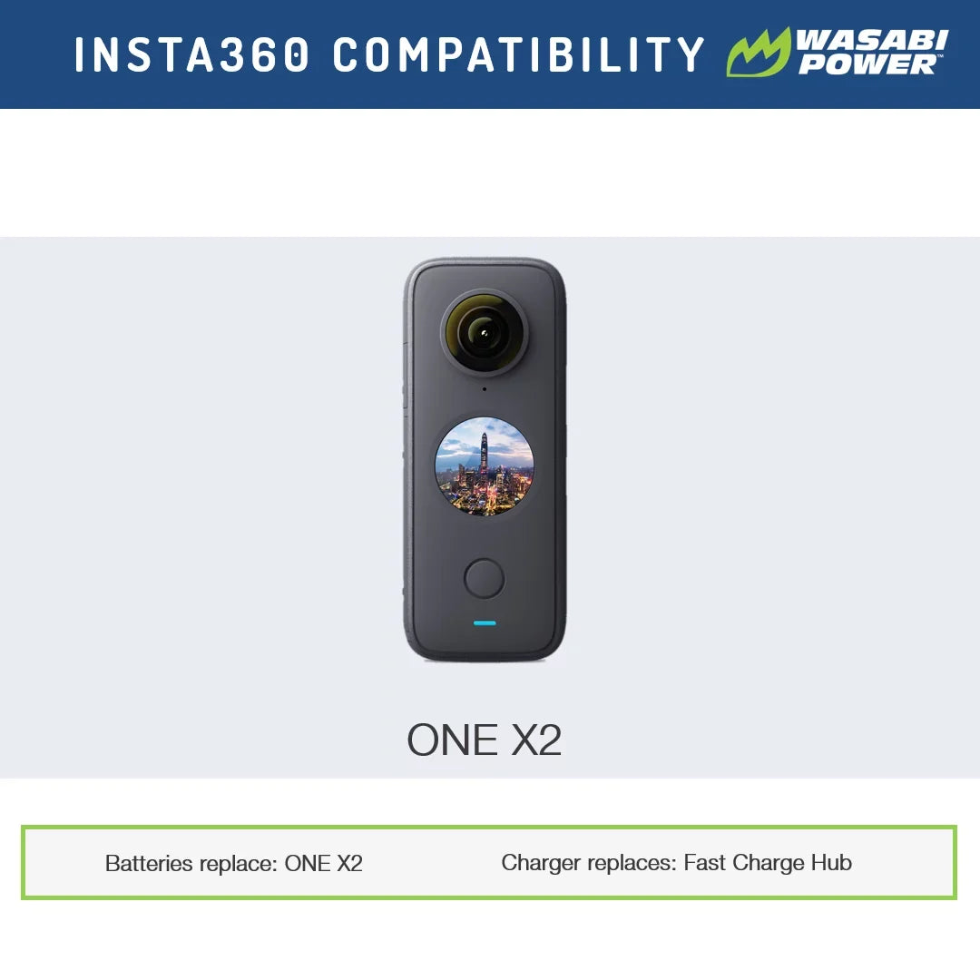 Wasabi Power Battery (2-Pack) and Dual Charger for Insta360  X2 (Not Waterproof)