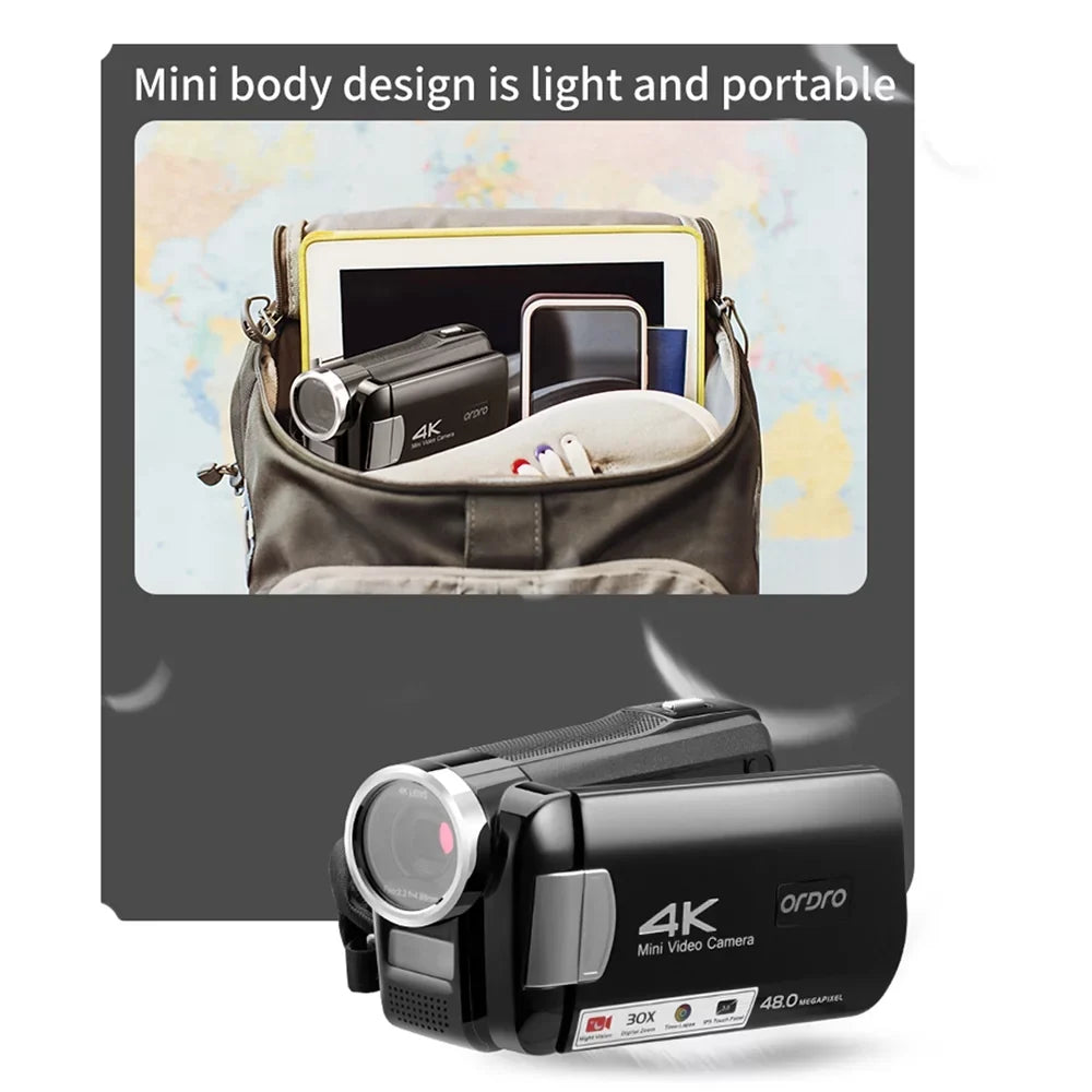 AC2 4K Digital Camcorder with 48MP, 30X Digital Zoom,  Night Vision, 3.0 Inch  Touchscreen, Battery, Remote Control, and Carry Bag Included
