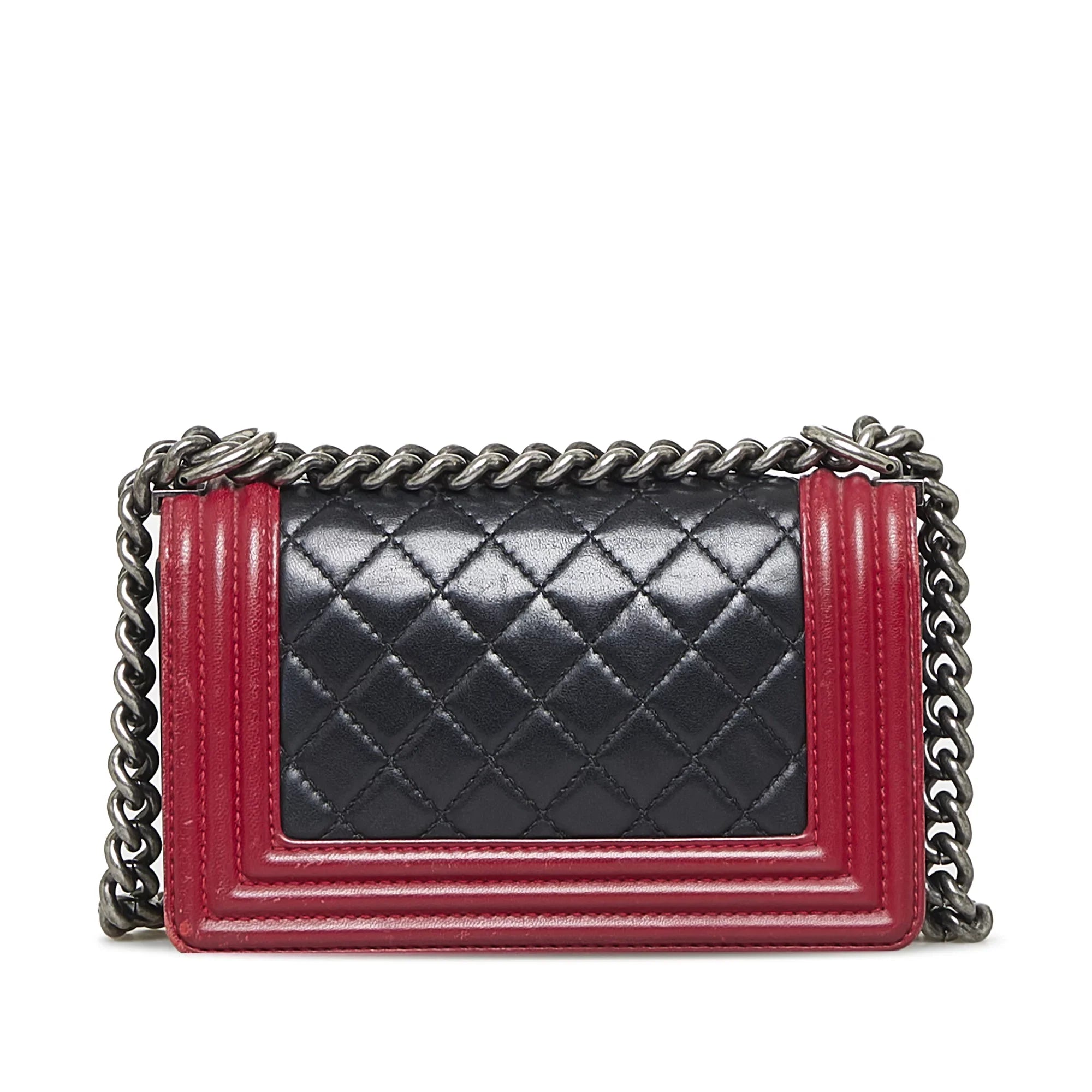 Pre-Owned Authenticated Chanel Small Bicolor Boy Calf Leather Black Shoulder Bag Unisex (Good)