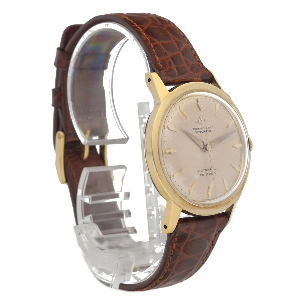 Movado Chronometre 1231 18k Yellow Gold 34mm Leather Automatic Wrist Watch