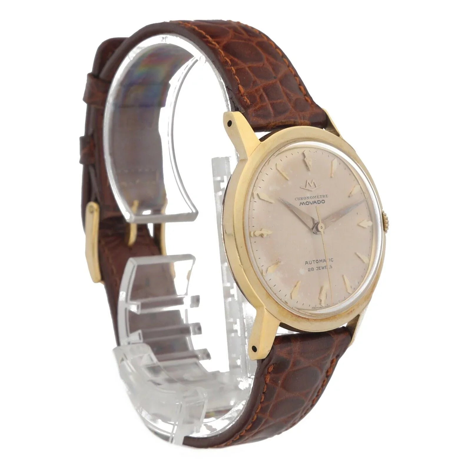 Movado Chronometre 1231 18k Yellow Gold 34mm Leather Automatic Wrist Watch