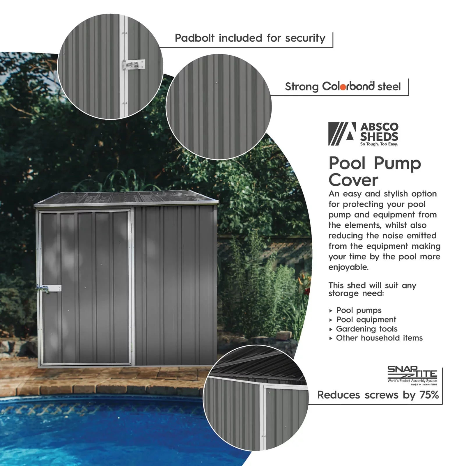 Absco AB1070 5 x 5 ft. Multipurpose Metal Pool Pump Shed - Woodland Gray