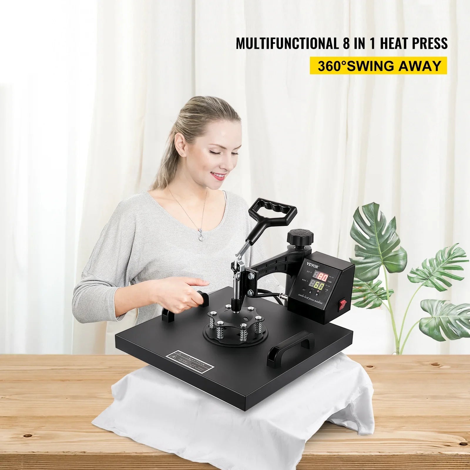 Heat Press Machine 15"x15" 8 in 1 Combo Digital Multifunctional Sublimation Heat Transfer Machine Dual  Display 360 Degree Rotation Swing Away