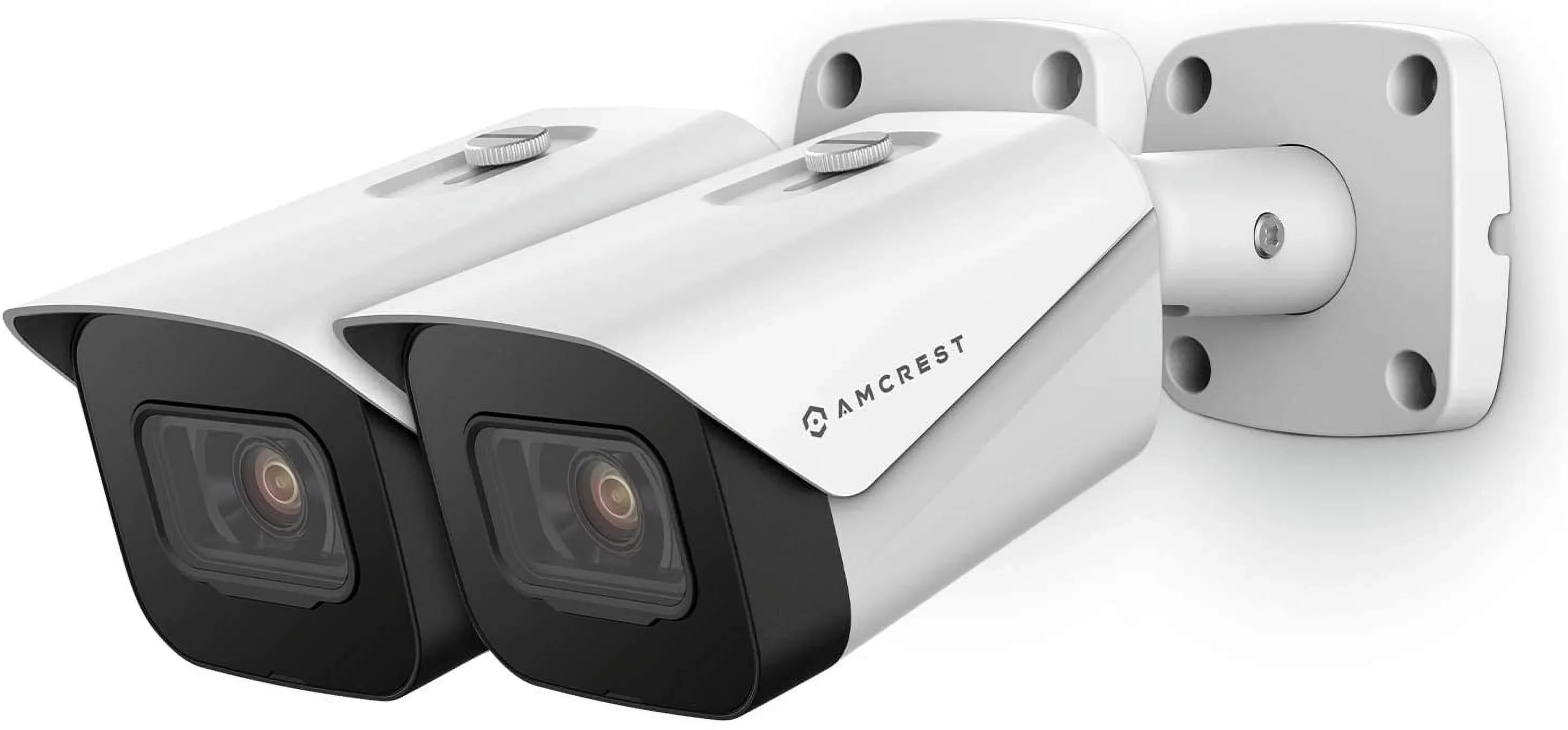 2-Pack Amcrest UltraHD 4K (8MP) Bullet   Camera, 3840x2160, 131ft NightVision, 2.8mm Lens, IP67 Weatherproof, MicroSD Recording, White (2PACK-IP8M-2496EW)
