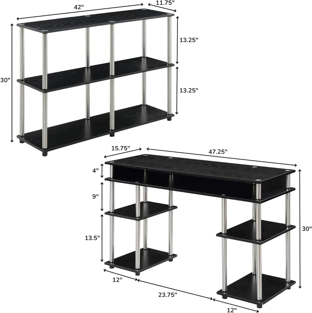 Designs2Go No Tools Office Contemporary Home Study, Modern Organization, 2-Piece Set (Desk, Console Table), Black