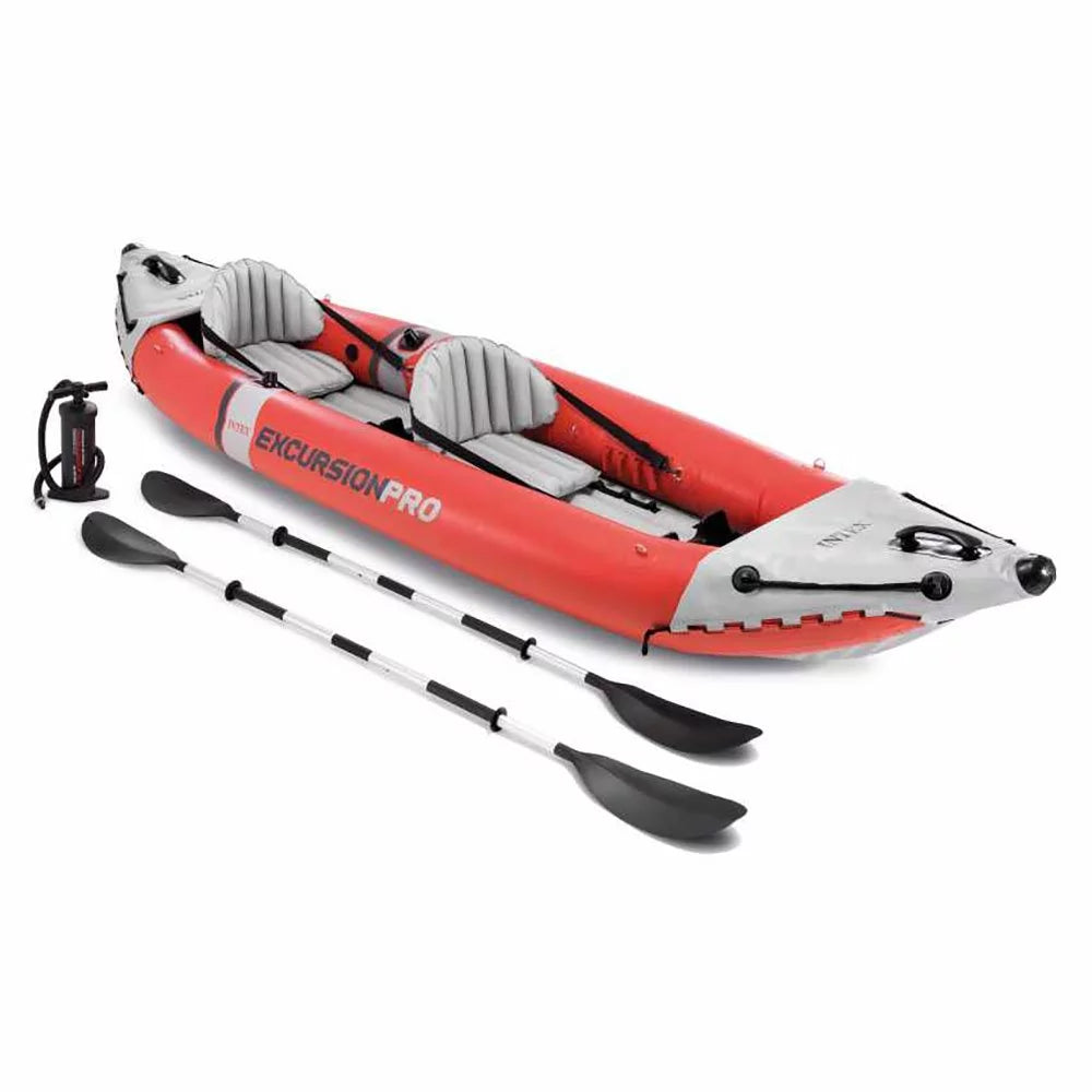 Excursion Pro Inflatable 2 Person Vinyl Kayak with Oars & Pump, Red (3 Pack)