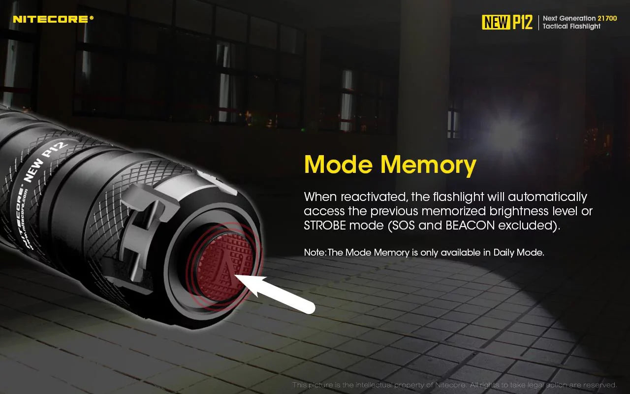 Nitecore New P12 Version  Flashlight - 1200 Lumens w/NL2150HPR Battery,  Cord, Offset Mount  and  RSW3 Pressure Switch
