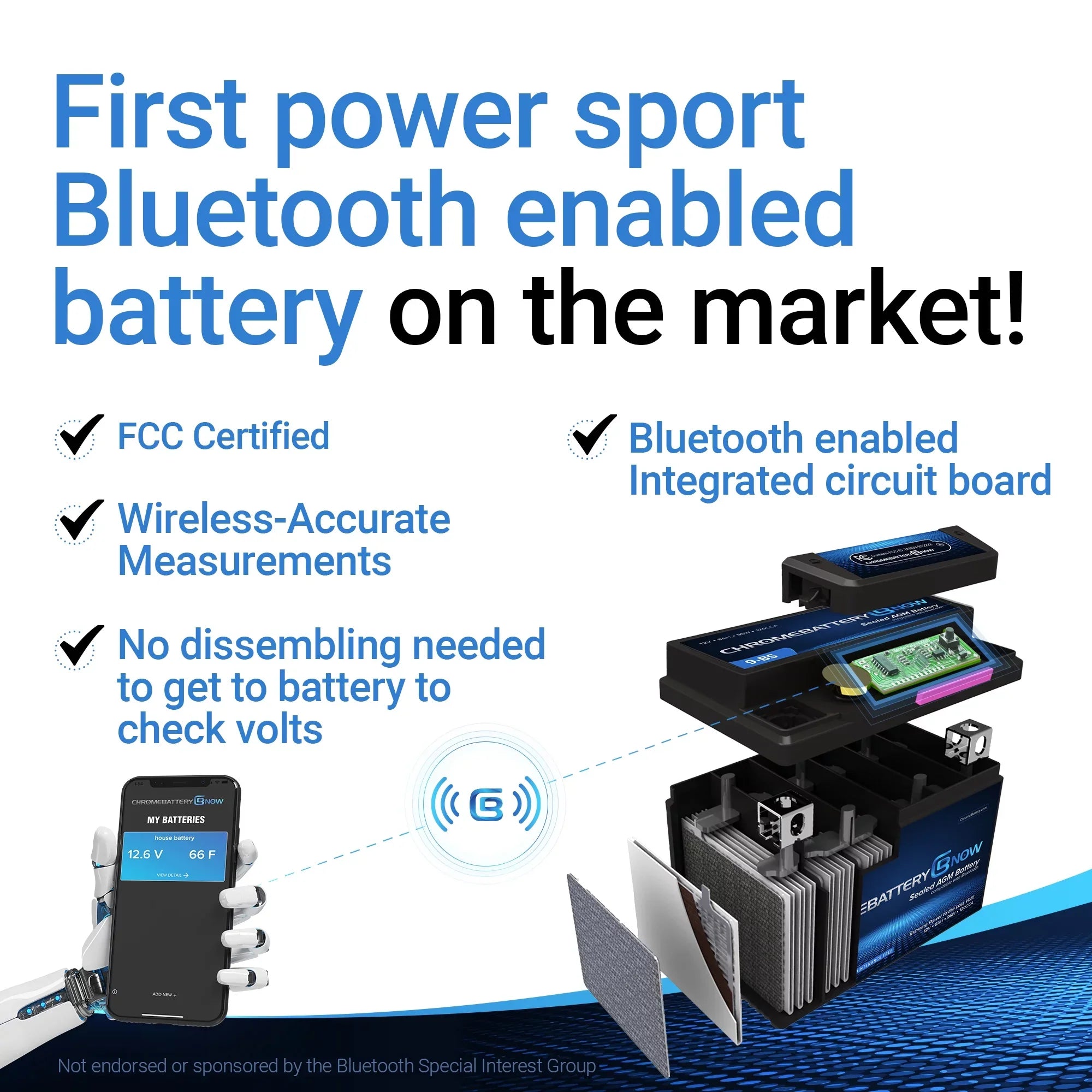 Chrome Battery Now Ytx20hl-bs (20hl-bs 12 Volt,18 Ah, 270 Cca) Intelligent Wireless Smartphone Connectivity  Battery for Personal Watercraft - Brp (sea-doo) 900 Spark Years (2014 - 2021)
