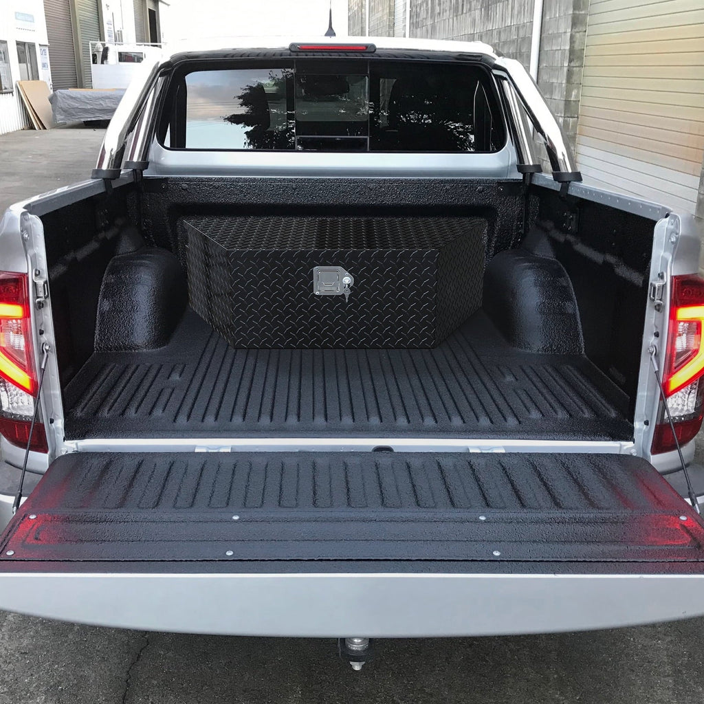 39 Inch Aluminum Truck Trailer Tongue Tool Box with Lock & Keys, Diamond Plate Storage Organizer Toolbox for Pickup Truck Bed, Trailer, , , Black