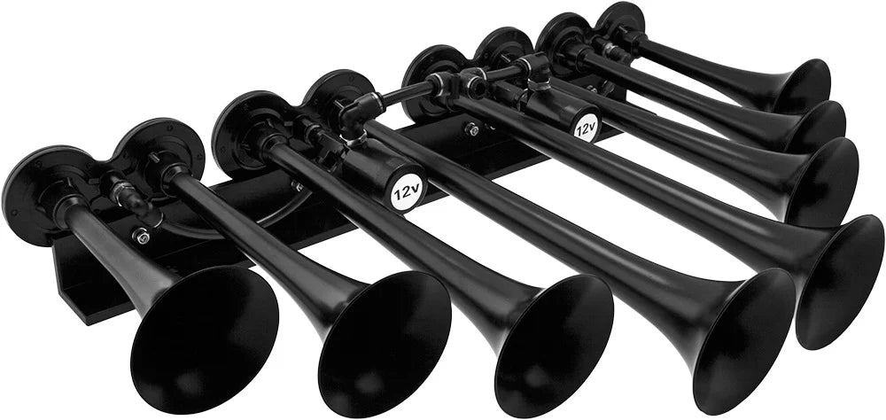 Vixen Horns  Train Horn Kit for Trucks/Car/Semi. Complete Onboard System- 200psi Air Compressor, 3 Gallon Aluminum Tank, 8 Trumpets.Super Loud dB.Fits Vehicles like Pickup/Jeep VXO4830AB/8124XB