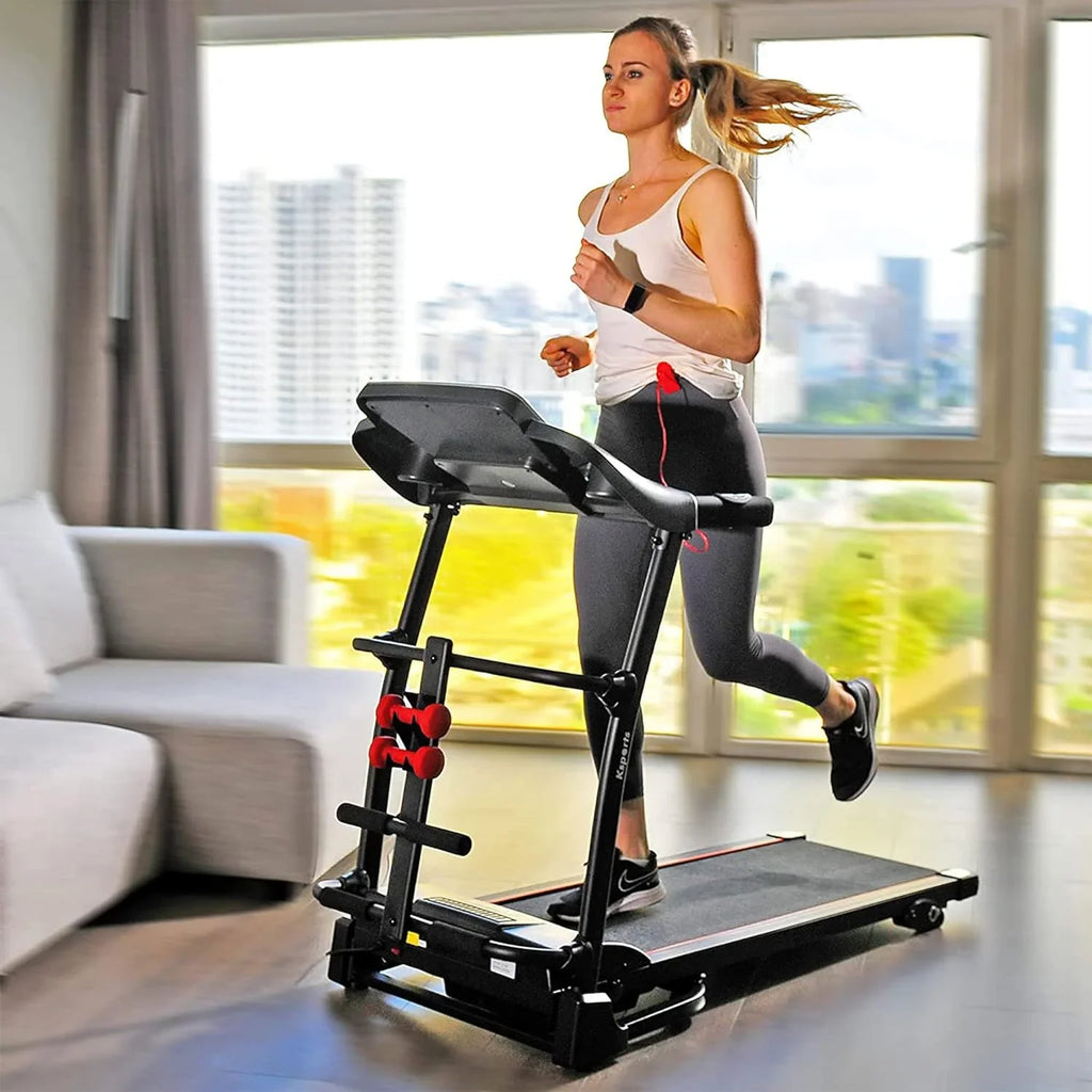 Foldable 16.5 Inch Fitness Portable Treadmill With Bluetooth Connectivity,  Display, And Tracking Apps For Home Gym Equipment, Black