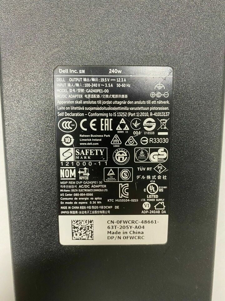 Lot of 10 Genuine Dell 240W 19.5V 12.3A Laptop Power Charger GA240PE1-00