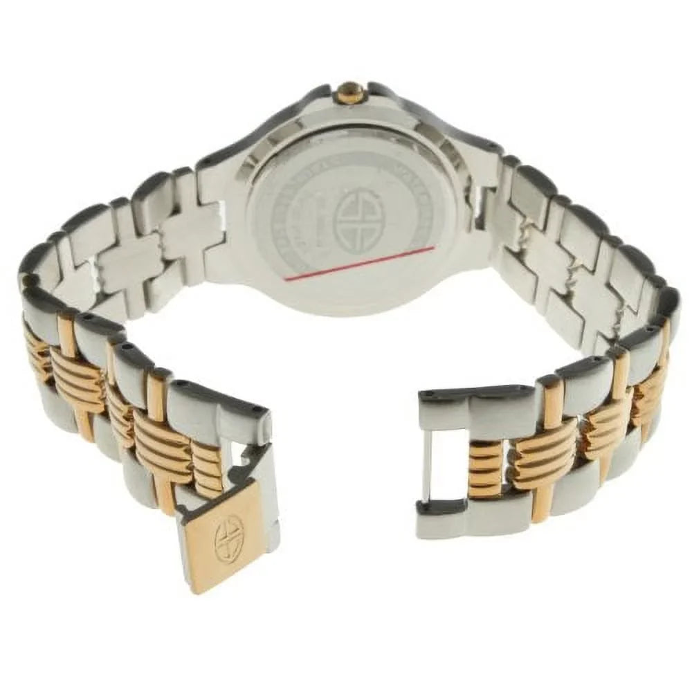Swiss Edition Men's Two Tone Silver & 23K Gold Plated Luxury Roman Numeral White Dial Gold Bezel Dress Watch SE3606-M