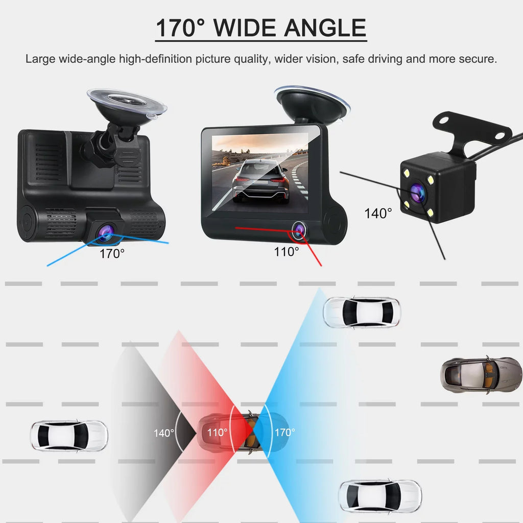 Tomshoo 1080P Full Dash Cam with 4 Inch  Screen, Front and Rear Dual Camera, Wide Angle Vision, Loop Recording Drive Safely with this Dash Cam!