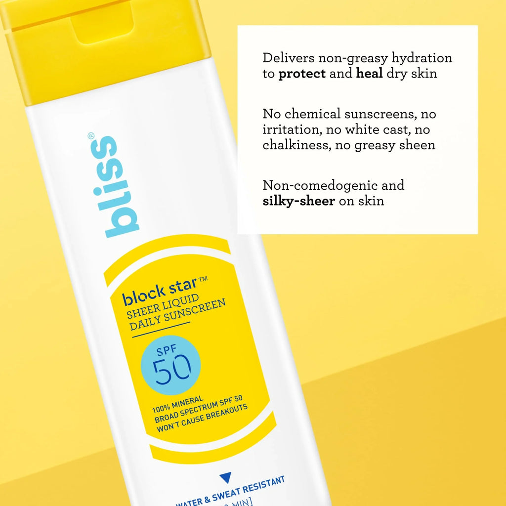 Bliss Block Star Sheer Tinted Face Sunscreen Spf 50-2 Fl Oz. - 100% Mineral Broad Spectrum Sunscreen With Zinc Oxide & Titanium Dioxide - Non Greasy Invisible Finish.