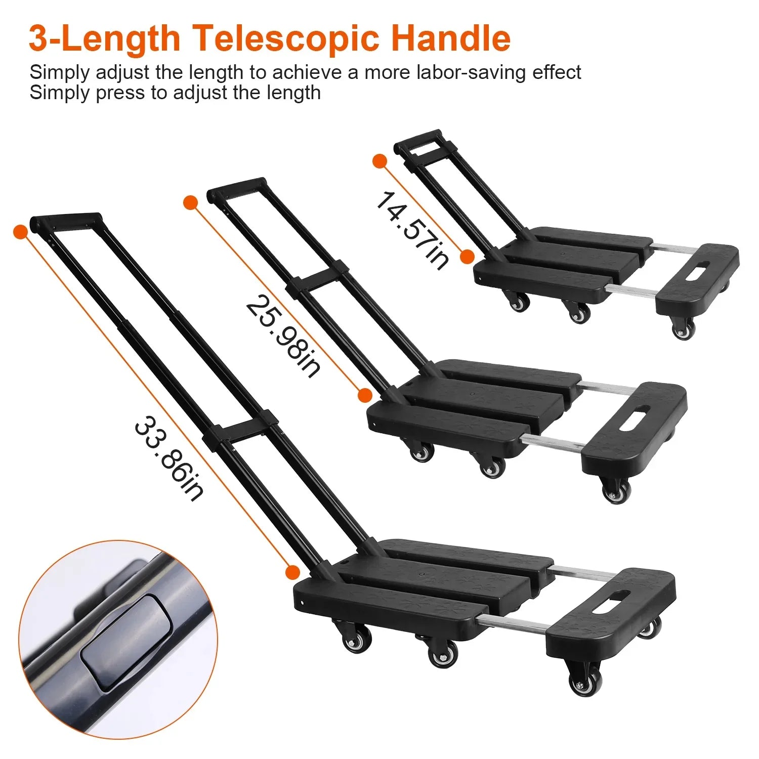 Folding Hand Truck iMounTEK 165LBS Heavy Duty Luggage Cart Utility Dolly Platform Cart for Luggage with Retractable Handle 1 Elastic Ropes Black