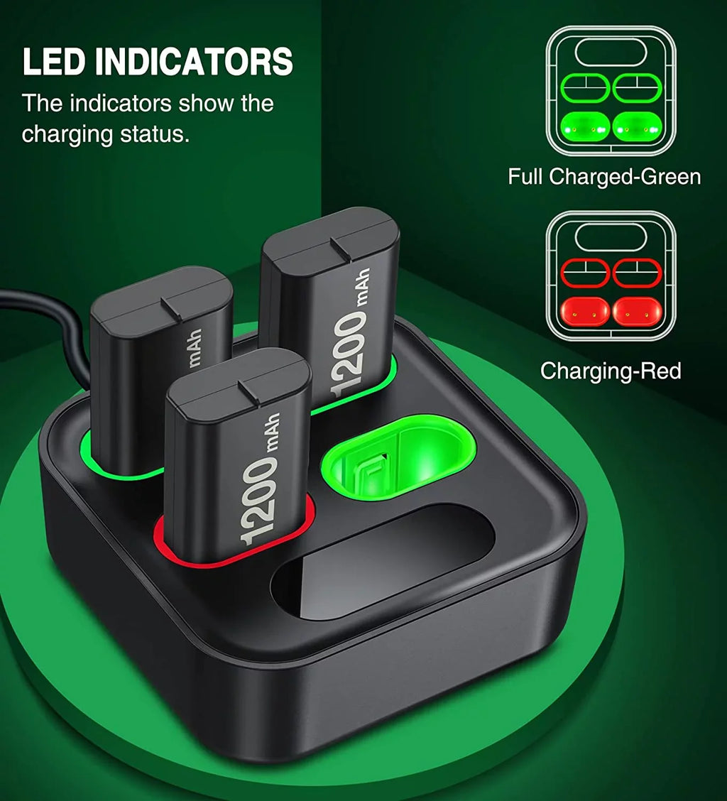 Charger for Xbox Rechargeable Battery Pack with 4x1200mAh Xbox Controller Battery Pack for Xbox Series X|S/Xbox One S/X/Elite-Black