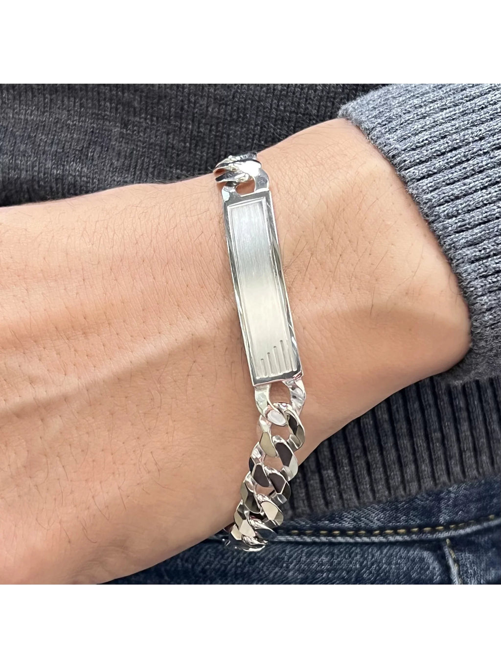 Curb Cuban Link Chain Mens  Polished Bracelet 925 Sterling Silver 9 Inches