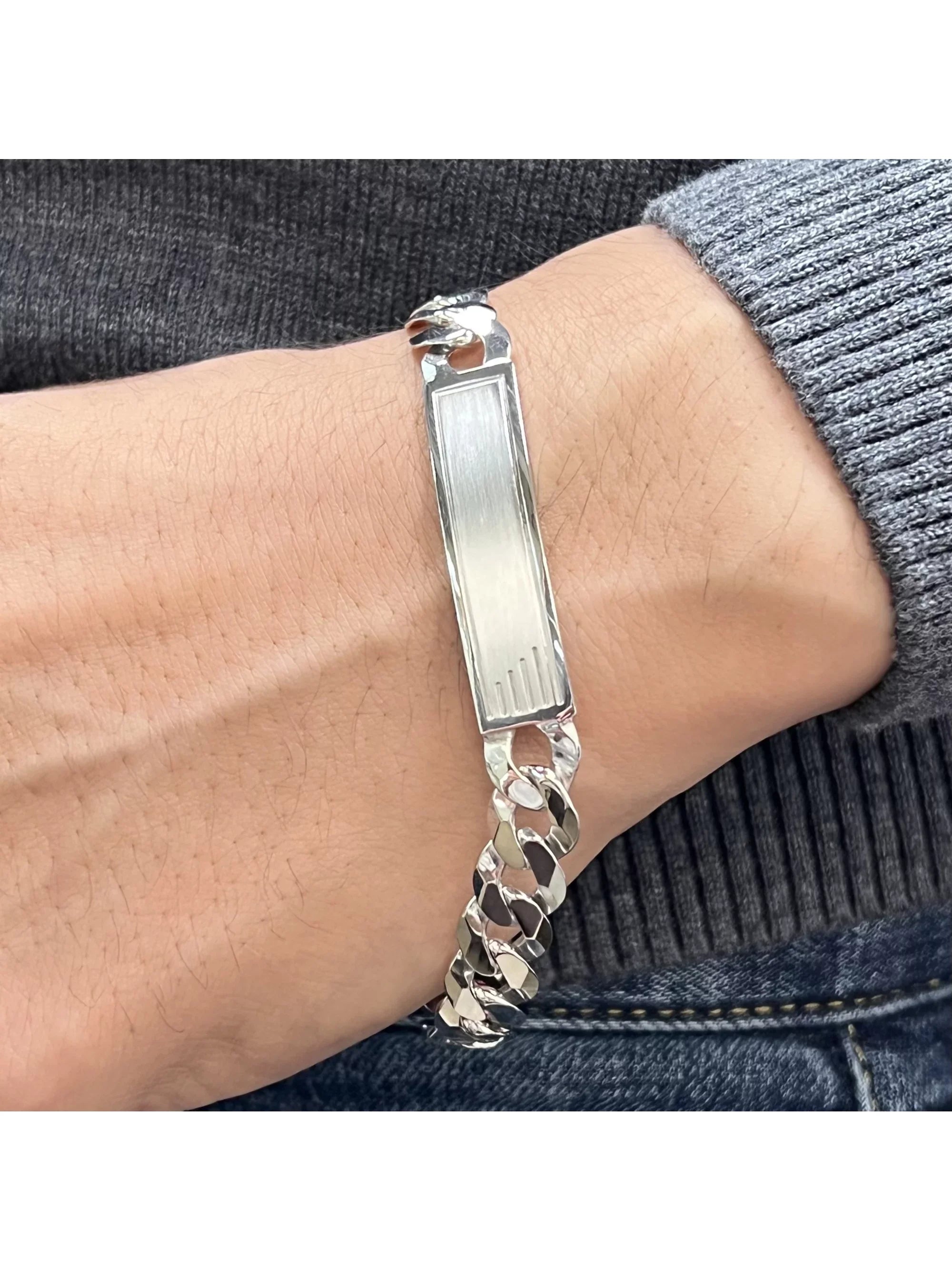 Curb Cuban Link Chain Mens  Polished Bracelet 925 Sterling Silver 9 Inches