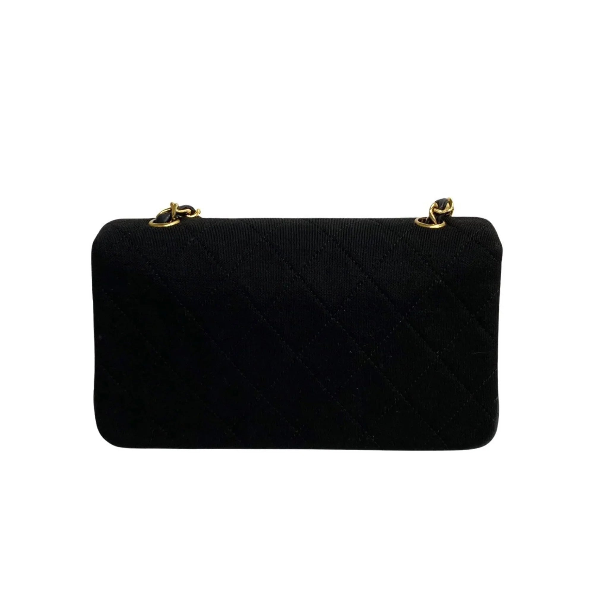Pre-Owned  Matelasse Cotton Lambskin Turnlock Full Flap Chain Shoulder Bag Black 73960 (Good)