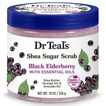 Dr Teal's Shea Sugar Body Scrub, Black Elderberry with Essential Oils, (Pack of 4)