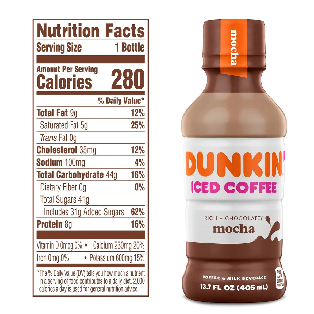 Dunkin' Mocha, Iced Bottled Coffee Drink, 13.7 fl oz, 12 Bottles