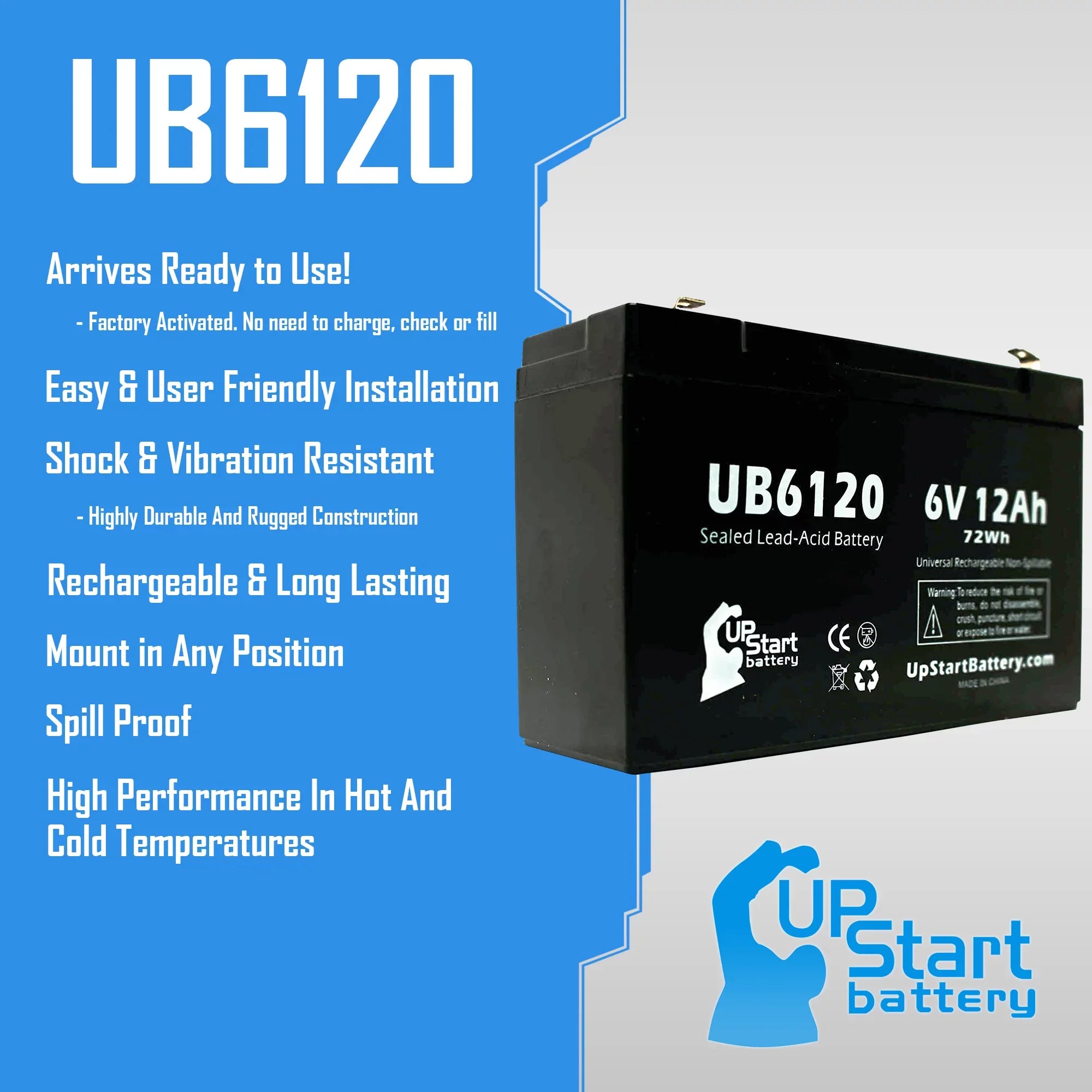 4x Pack - Compatible Tripp-Lite 850 Battery - Replacement UB6120 Universal Sealed Lead Acid Battery (6V, 12Ah, 12000mAh, F1 Terminal, , ) - Includes 8 F1 to F2 Terminal Adapters