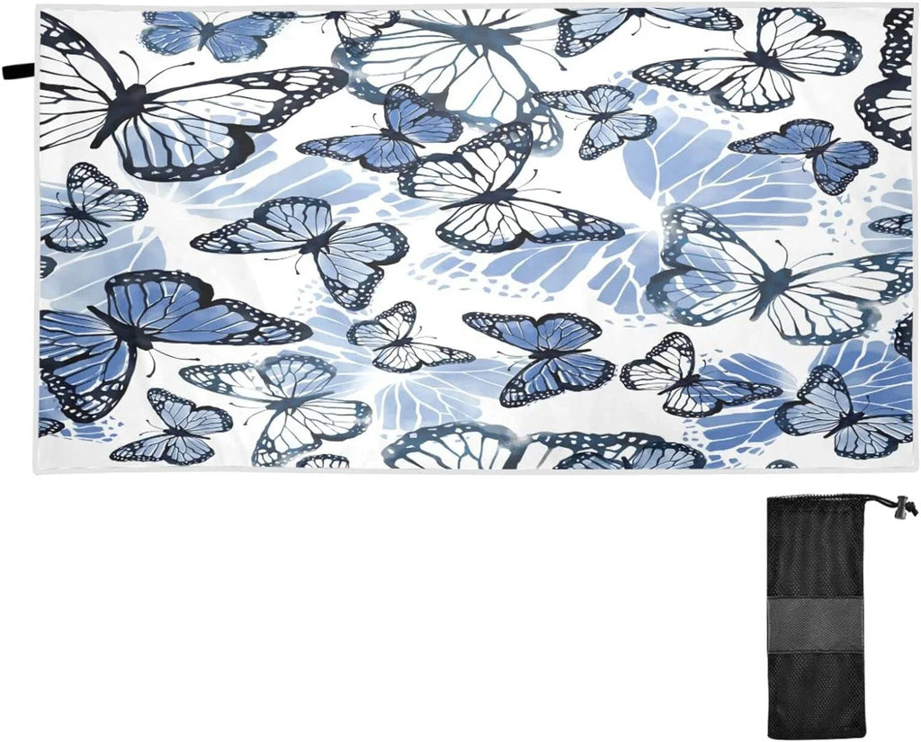 Bestwell Blue Butterfly Beach Towel Oversized Towel Blanket, Thin Lightweight Microfiber Sand Free Quick Dry Towel, 30”X60” Multipurpose Pool Bath Yoga Swim Shower Towel