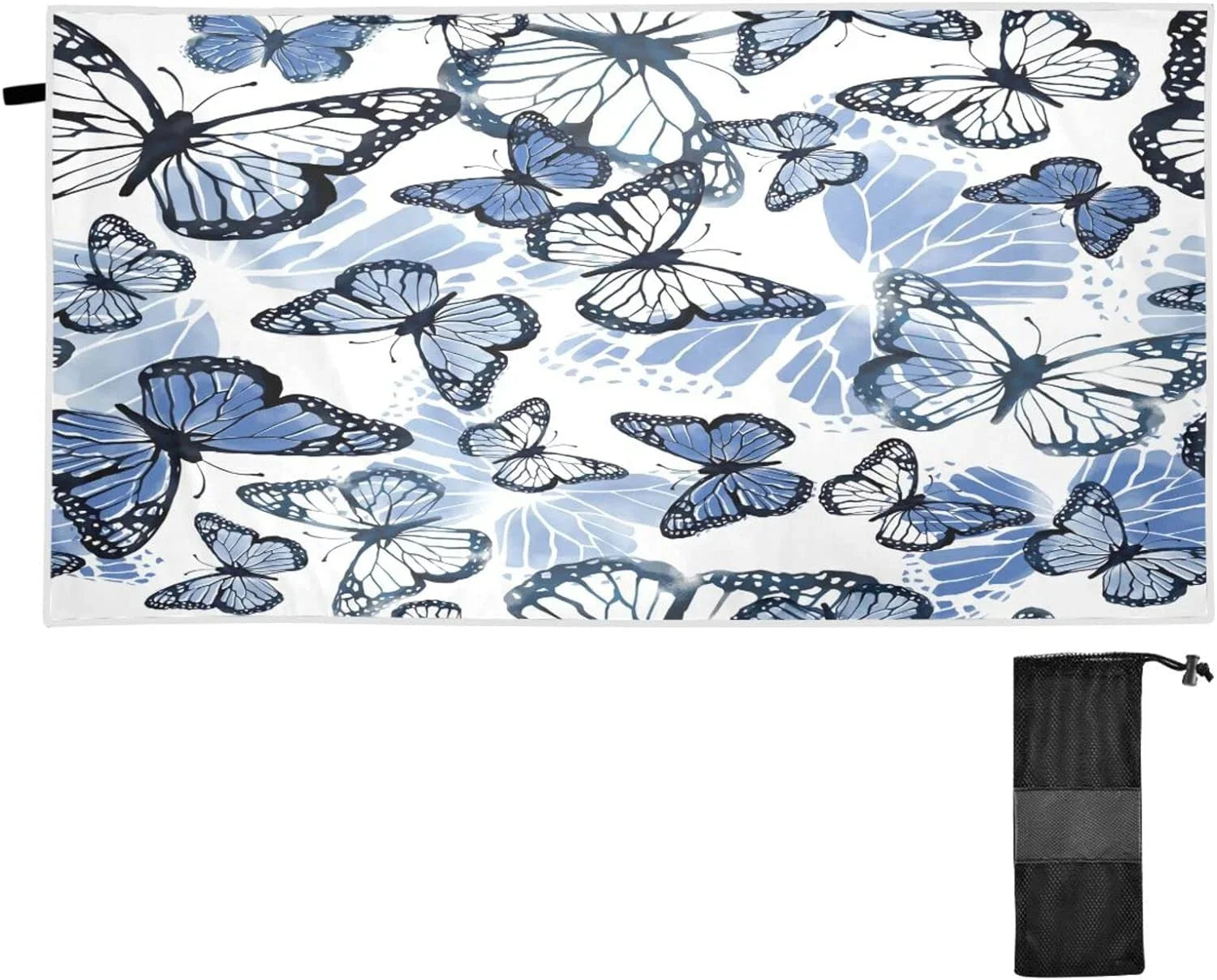 Bestwell Blue Butterfly Beach Towel Oversized Towel Blanket, Thin Lightweight Microfiber Sand Free Quick Dry Towel, 30”X60” Multipurpose Pool Bath Yoga Swim Shower Towel