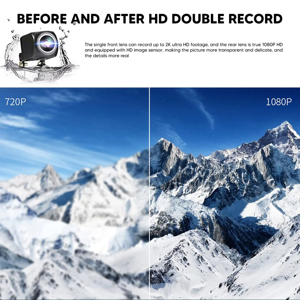 4K 12" Car Dash Cam Touch Screen with Rear View Mirror Camera Waterproof  Video Recorder Night Vision Motion Detection G-Sensor