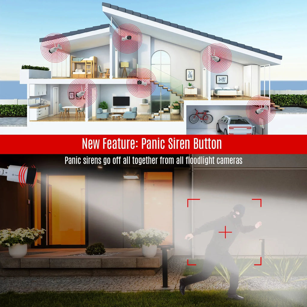 [8CH] Crystal Vision  Wireless Surveillance System   w/ 10.1 In Built-In Monitor, 6X Floodlight 2 Way Audio Siren 3MP Cameras
