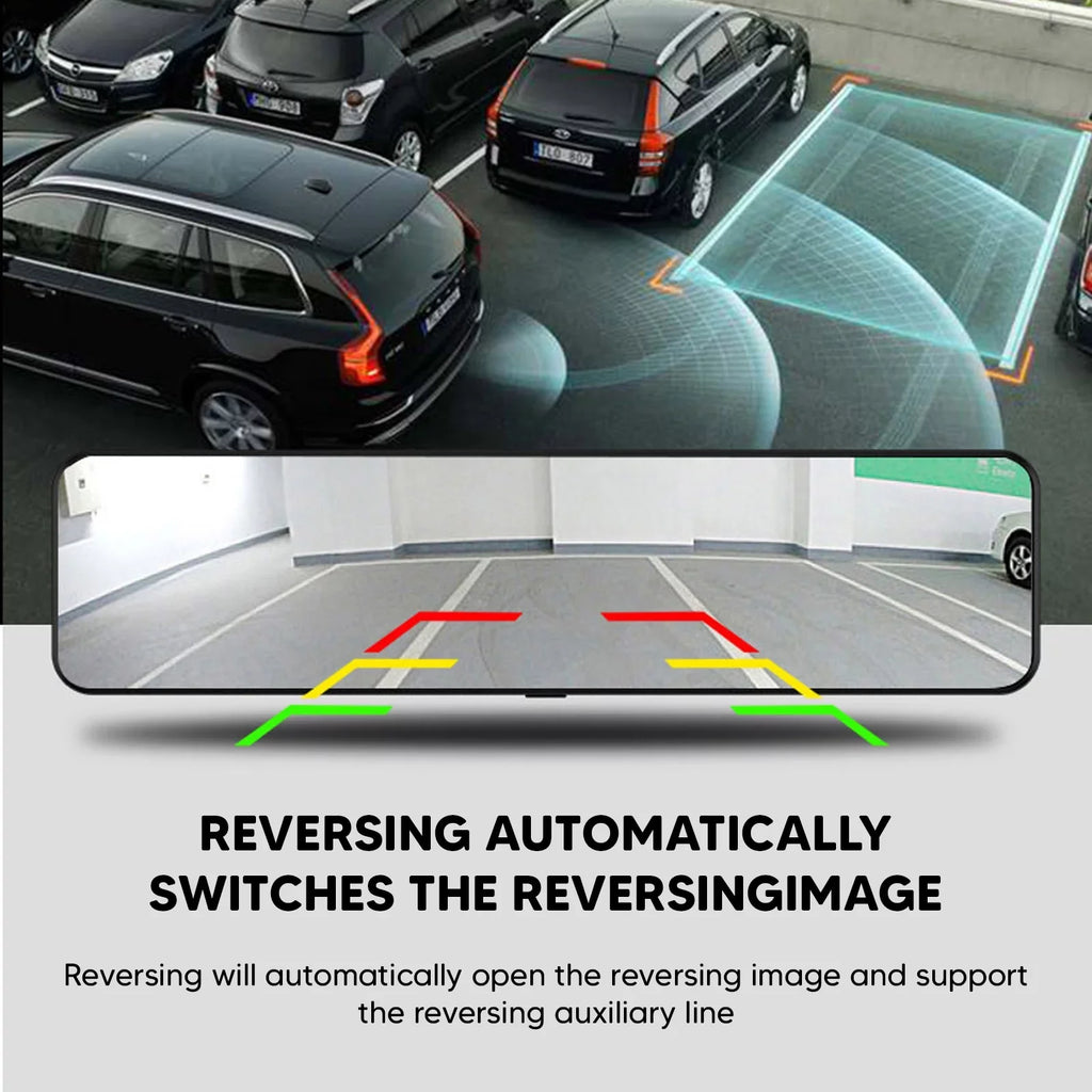 4K 12" Car Dash Cam Touch Screen with Rear View Mirror Camera Waterproof  Video Recorder Night Vision Motion Detection G-Sensor