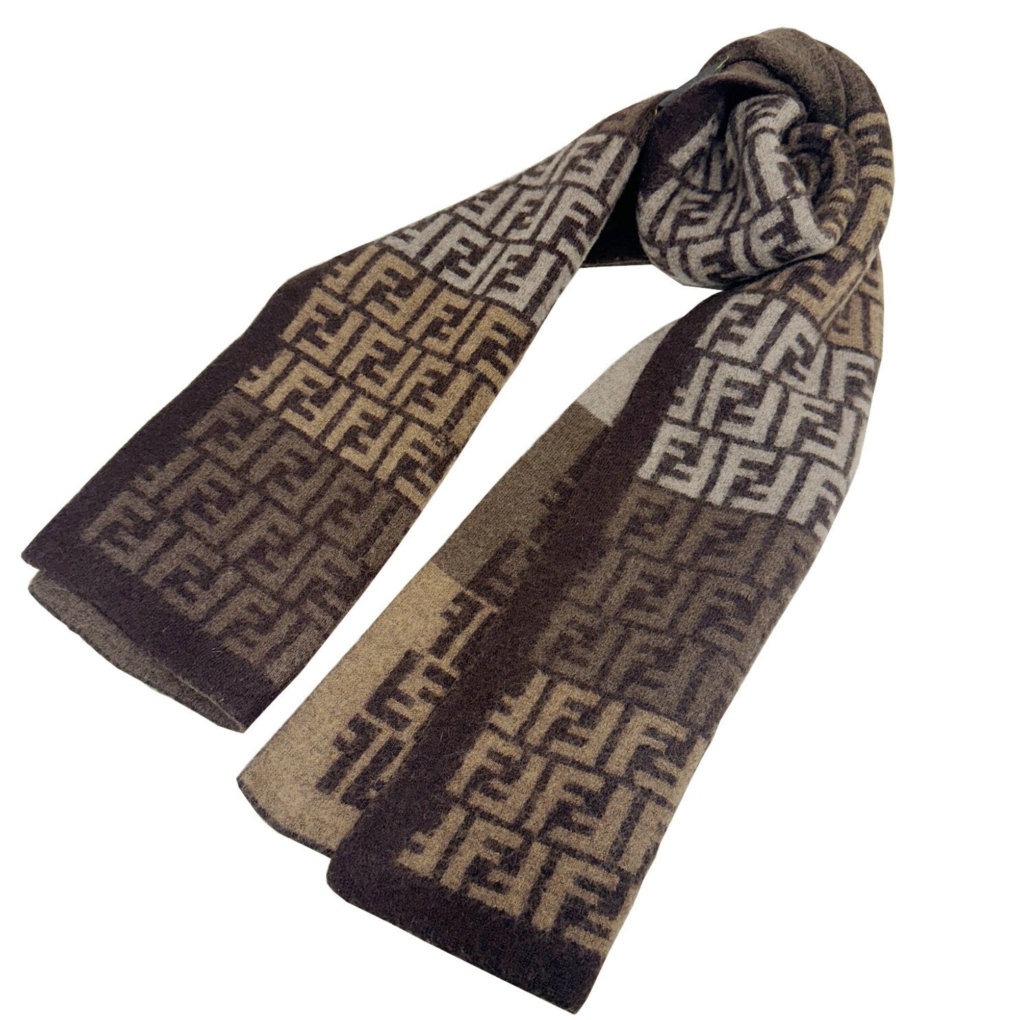 Pre-Owned  Zucca pattern  scarf wool brown beige men's women's (Good)