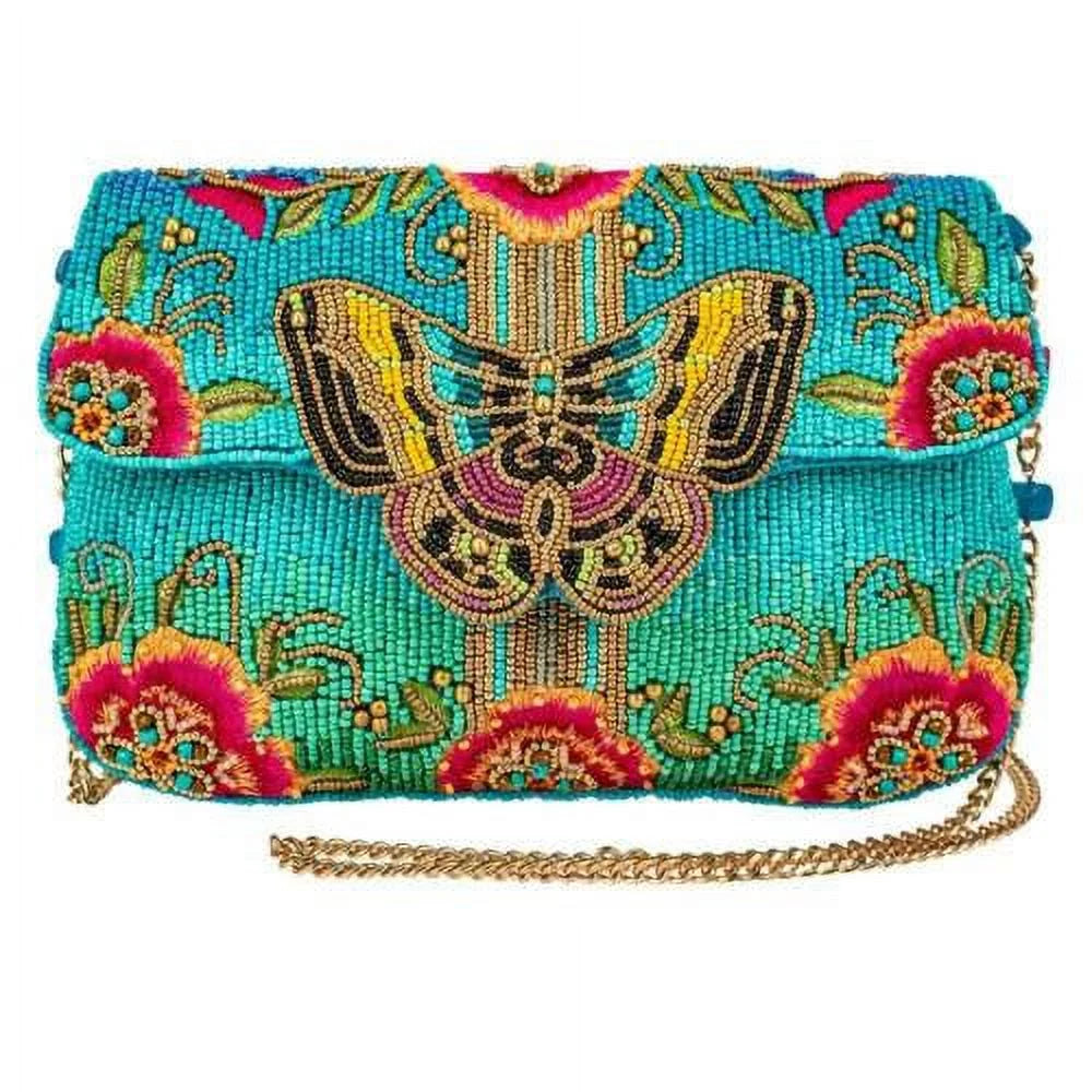 Mary Frances Butterfly Love Blue Pink Spring Beaded Crossbody Handbag
