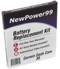 Garmin Dash Cam 30 Battery Replacement Kit with Tools, Video Instructions, Extended Life Battery and Full One Year Warranty