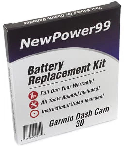 Garmin Dash Cam 30 Battery Replacement Kit with Tools, Video Instructions, Extended Life Battery and Full One Year Warranty