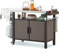 53-Inch Dining Cart Table Storage Cabinet with  Stainless Steel Countertop, Rolling Kitchen Island Worktable with Side Shelf and Wheels for Indoor Outdoor