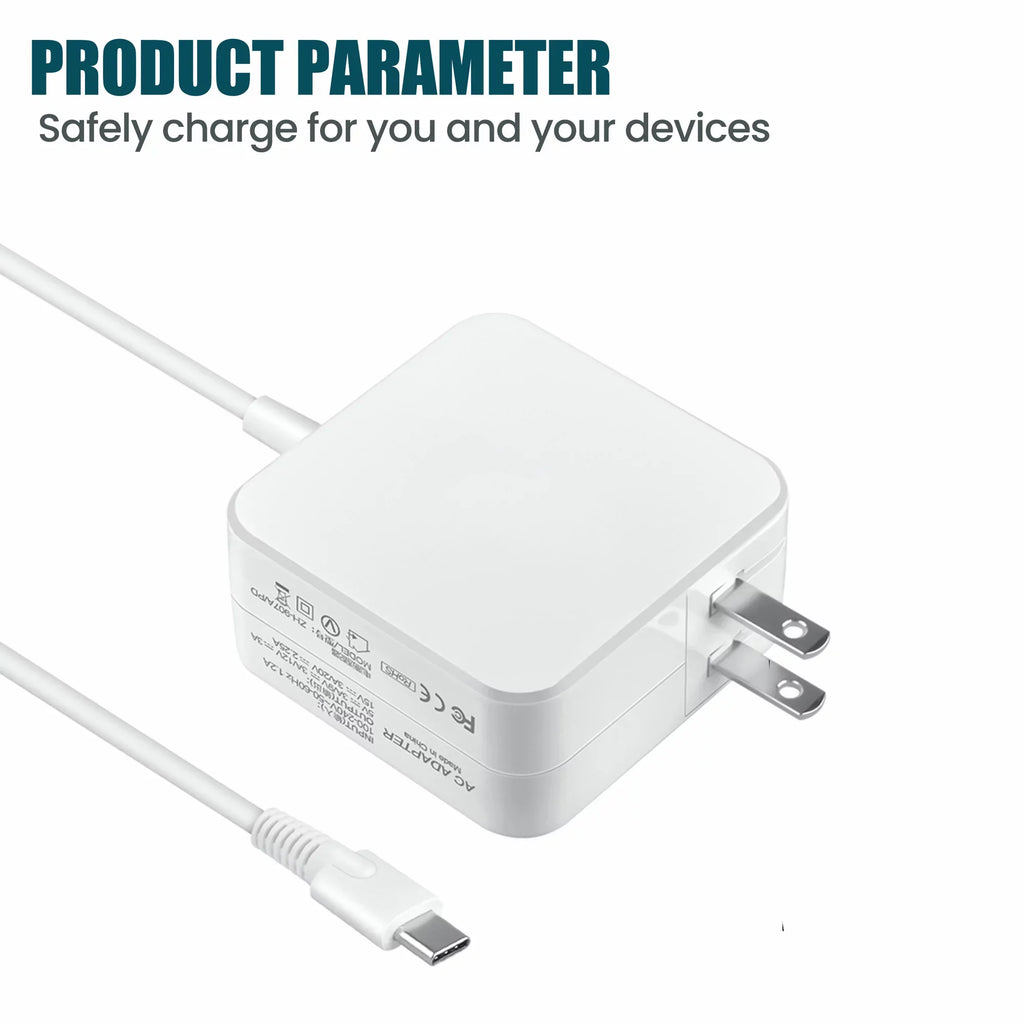 Compatible White 45W  Adapter Charger Power -C Cord Replacement for  Latitude 7285 7390 2-in-1
