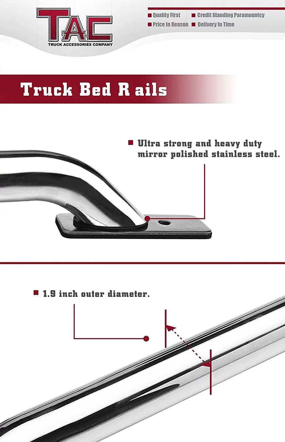 Bed Rails Fit 2014-2024 Chevy Silverado/ Sierra 1500 6.5ft Standard Bed(Excl. Denali CarbonPro Editions) 304 Stainless Steel Truck Side Rails Accessories 2pcs