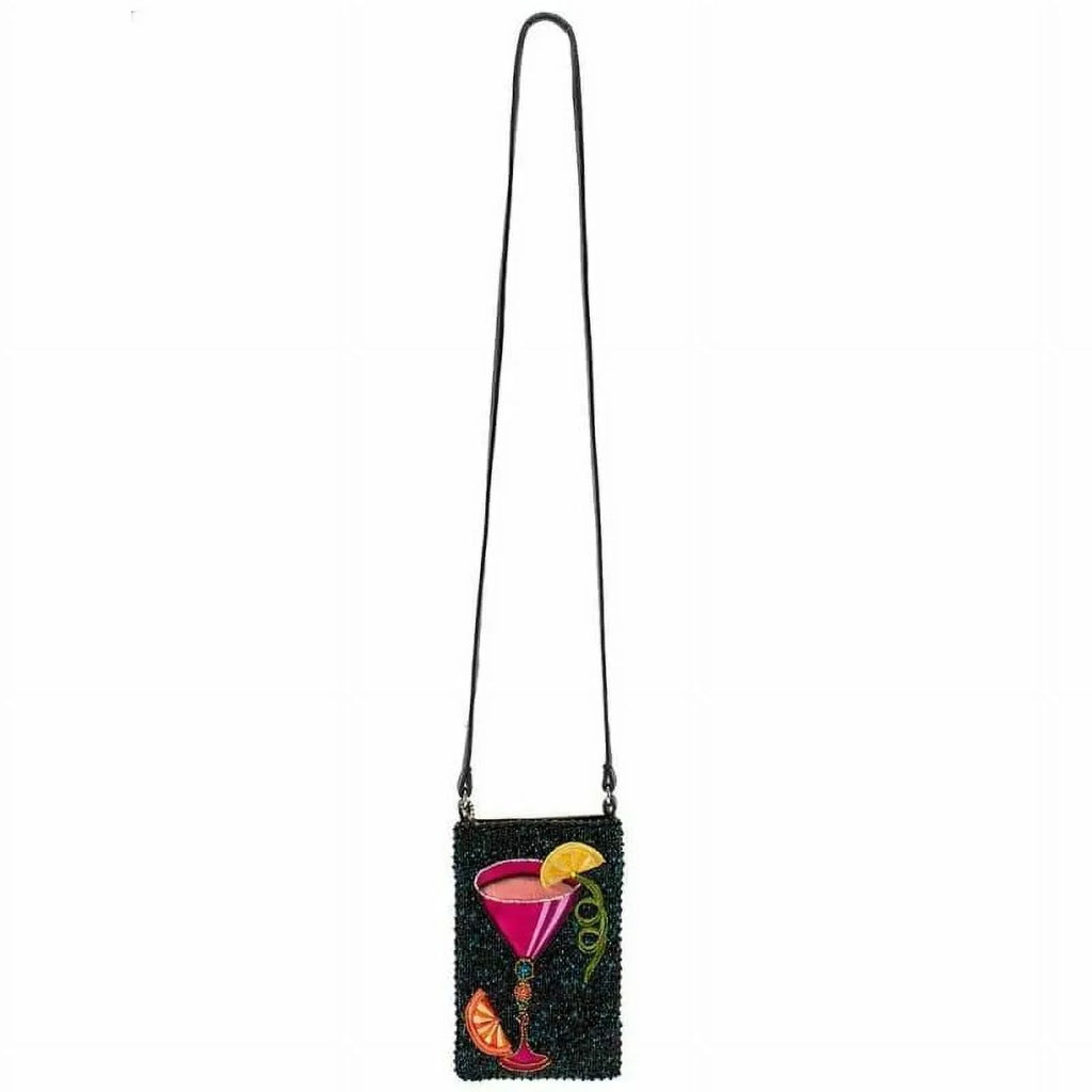 Mary Frances Take a Sip Leather Crossbody Phone Bag Cocktail Beaded Shoulder Bag