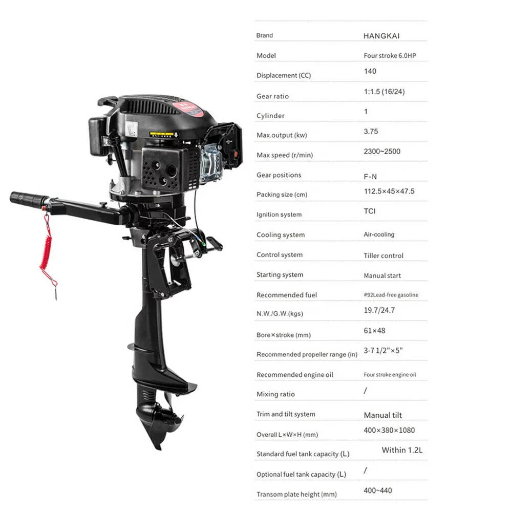 6  4-Stroke Heavy Duty Outboard Motor Fishing Boat Engine Air Cooling System