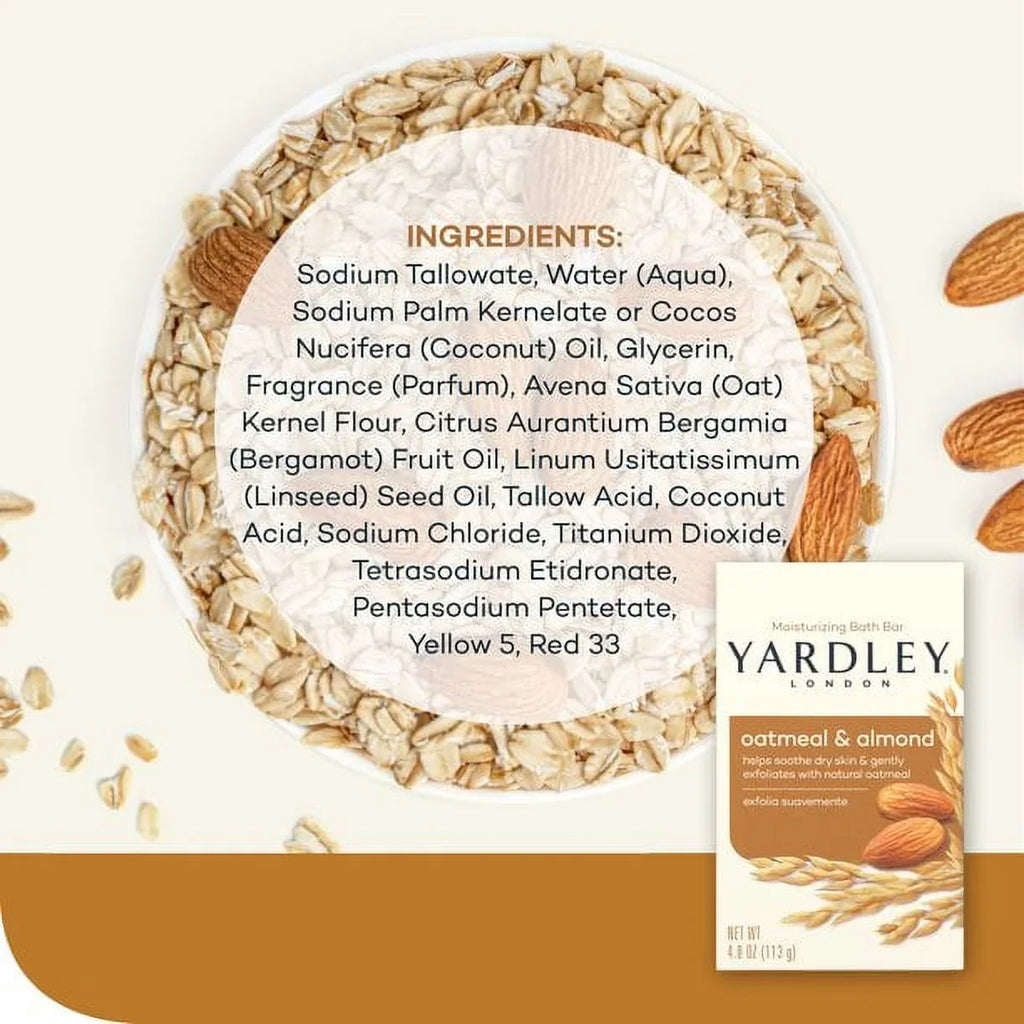 Yardley Oatmeal and Almond Bar Soap, 4 Oz (12 Pack)