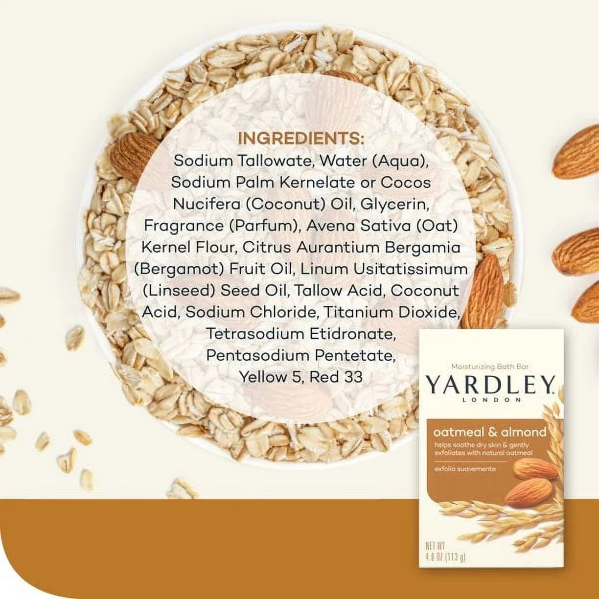 Yardley Oatmeal and Almond Bar Soap, 4 Oz (12 Pack)